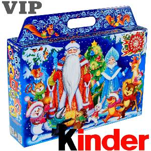 Детский новогодний подарок в картонной упаковке весом 1500 грамм по цене 1616 руб